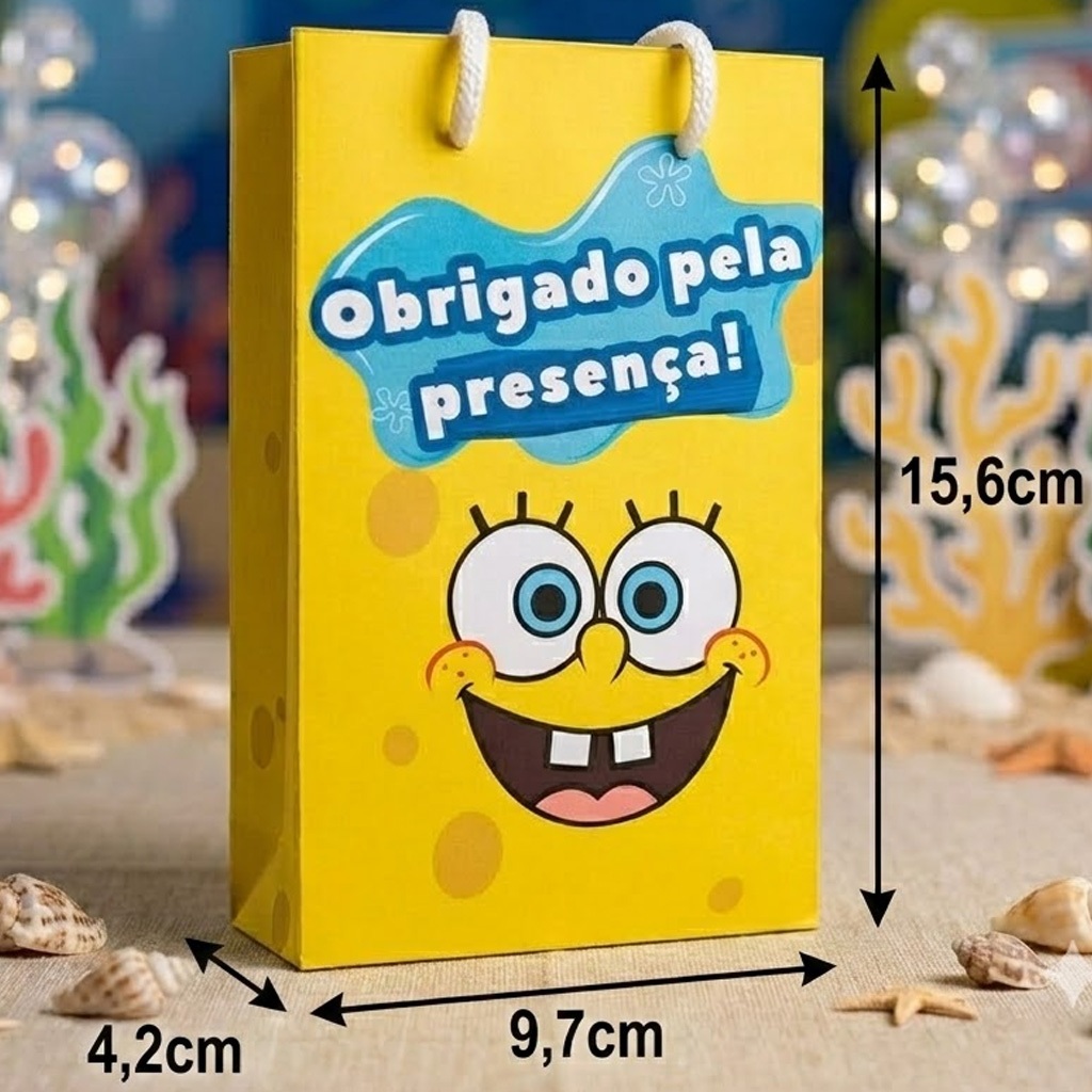 Sacolinha Bob Esponja Festa Infantil - desmontada papel Offset - lembrancinha