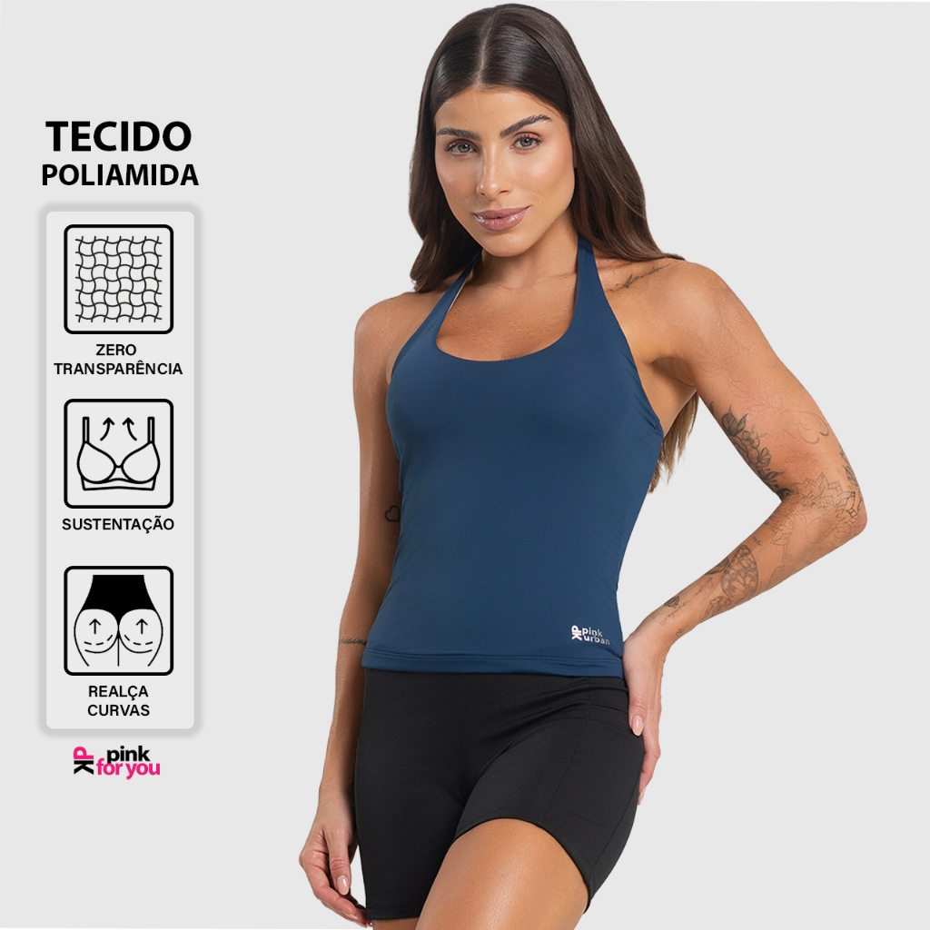 Regata Fitness Feminino Frente Única Sustentação Costa Nua Blusa Poliamida Básica Camiseta Academia