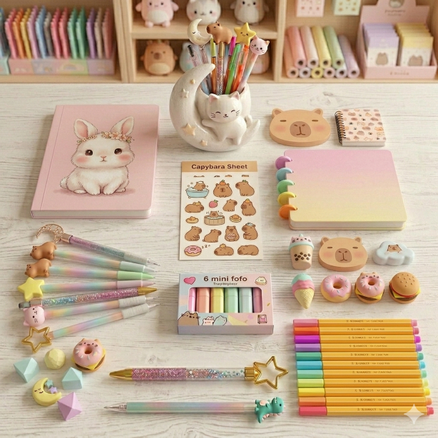 Papelaria - KIT 30 itens fofos de papelaria fofa - Material escolar - Carder inteligente
