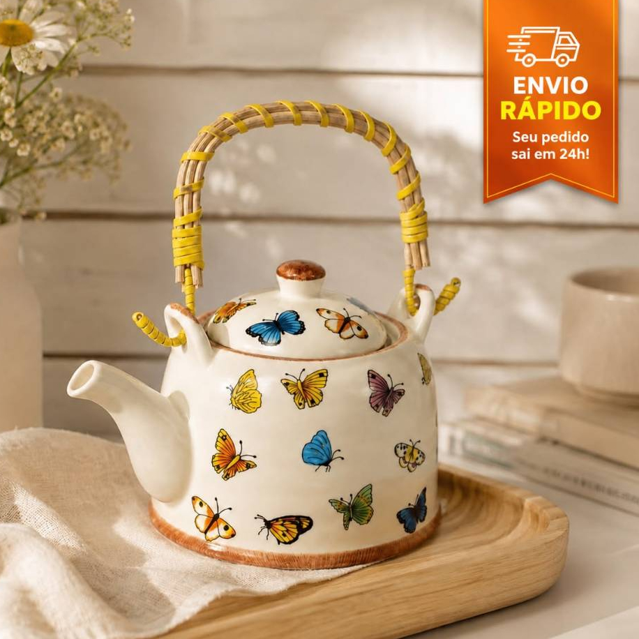 Bule de Chá Japonês 300ml e 600ml Cerâmica com Infusor Decorativo Estampado com Alça Vintage Peneira Coador Chaleira