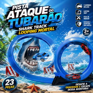 Pista de Carrinhos Tubarão Looping Radical Brinquedo Infantil Menino Corrida 23 Peças