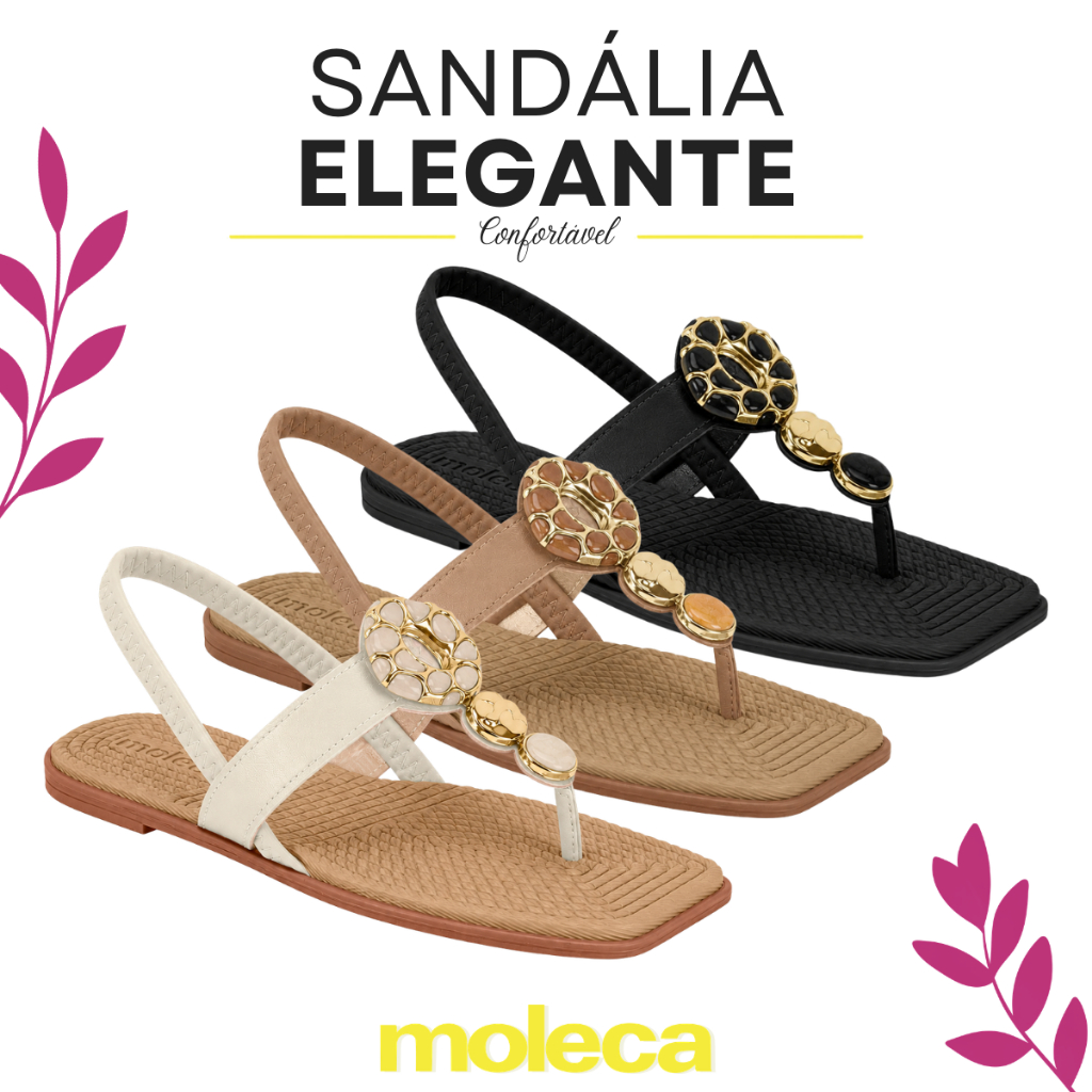 Sandália Rasteira Moleca Feminina Macia Confortável Elegante Leve Dia a Dia Passeio Salto Baixo