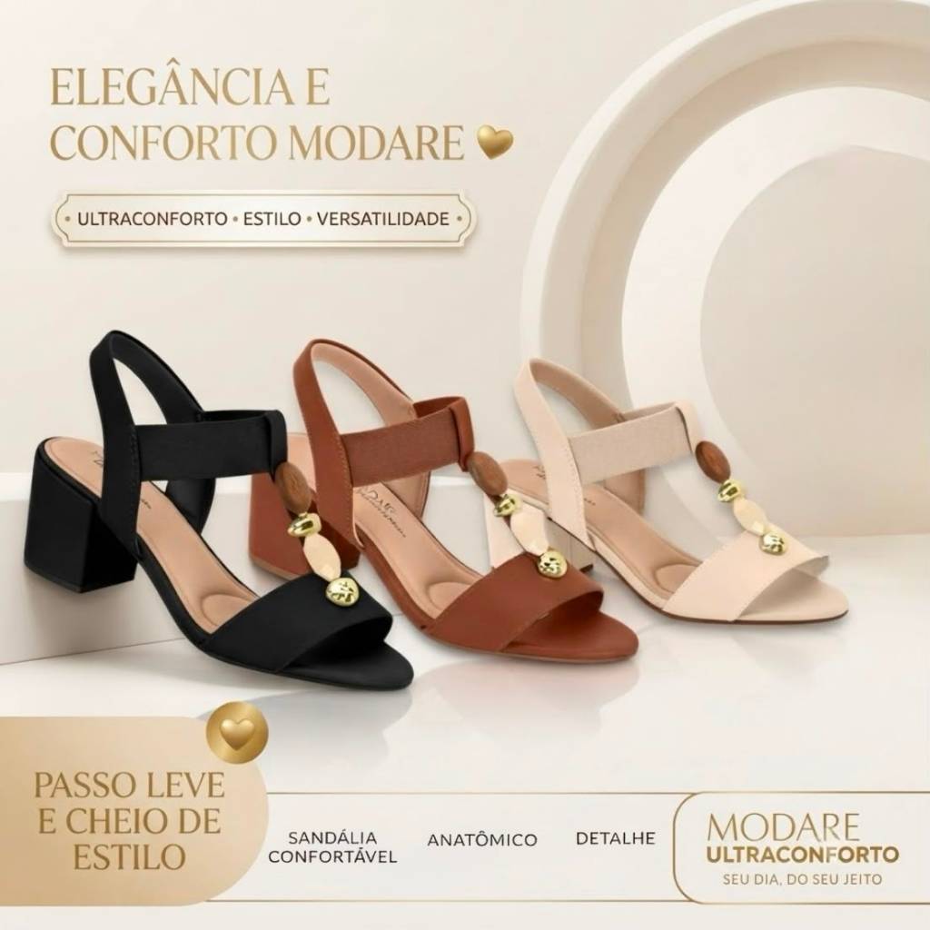 Sandália Feminina Modare Ultraconforto Salto Bloco Médio Confortável Casual Original