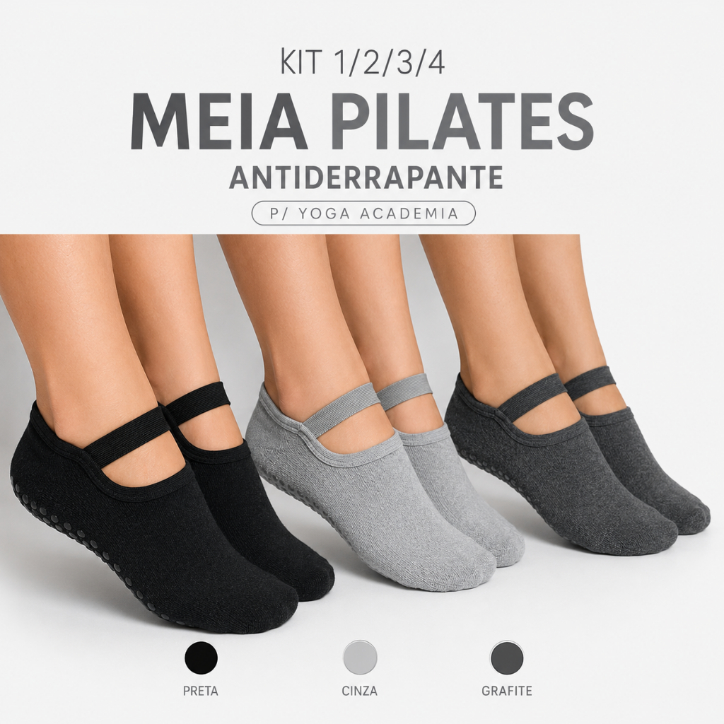 Kit 1/2/3/4 Meia Sapatilha Pilates Academia Yoga Crossfit Dança Solado Antiderrapante Feminina Hidroginastica