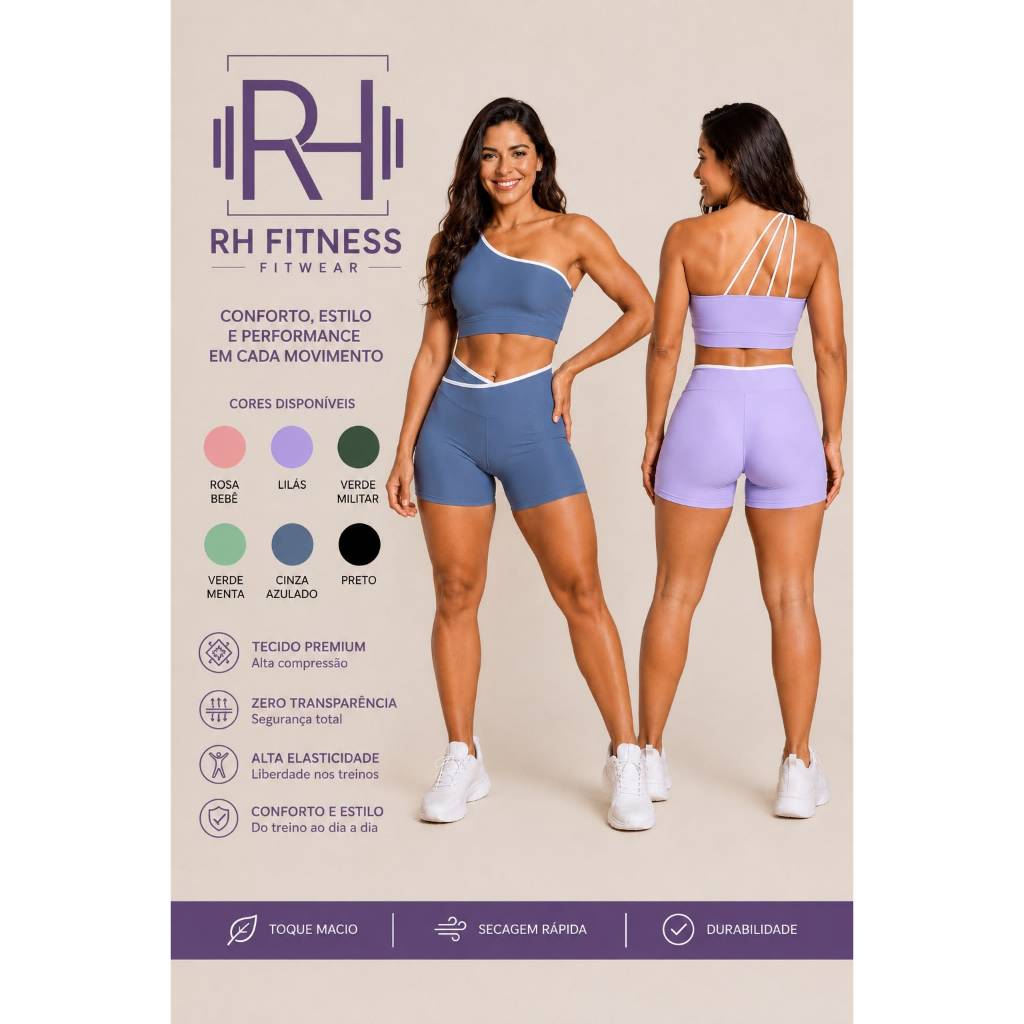 Conjunto Feminino Academia Top e Short Poliamida Zero Transparência Musculação Fitness Roupa de treino