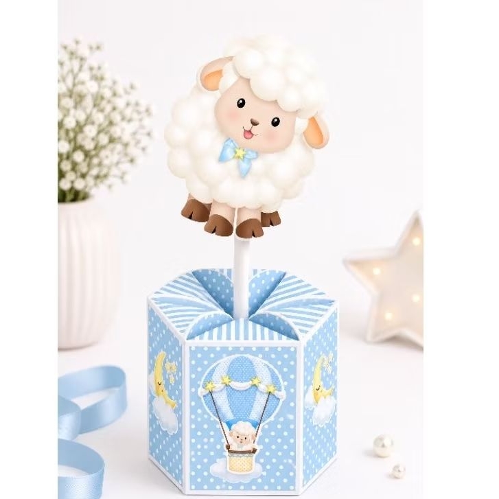Kit Centro de Mesa Ovelhinha Azul PegueMonte - Personalizados - Aniversário - Mêsversário - Festa Infanil - Lembrancinha