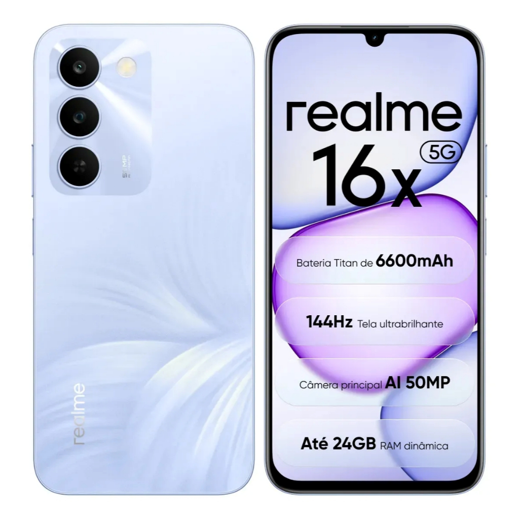 Celular realme 16X 5G Smartphone 8+256 GB Original Versão Global Bateria 6600mAh Câmera 50MP NFC IP64 Tela 6.8"