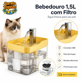 Fonte Bebedouro Automatico para Gatos e Caes 1,5L com Filtro Agua Corrente Circulante USB Silencioso - Envio Imediato