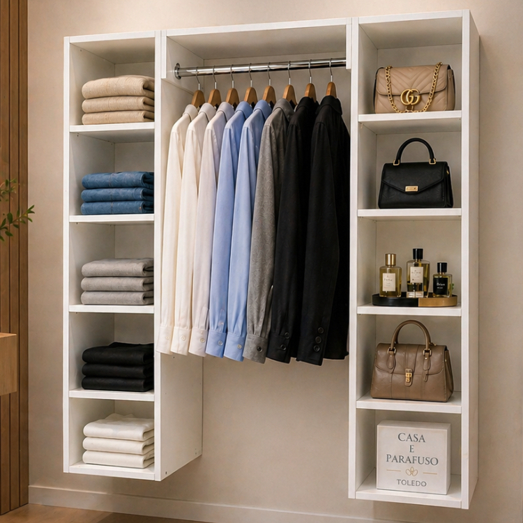 Closet Sapateira Com Cabideiro Arara aberto Organização e Praticidade para seu Quarto-88