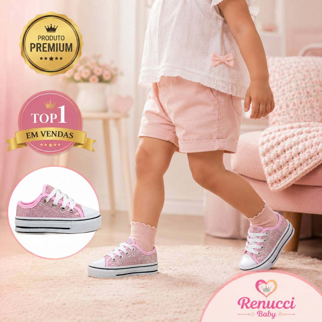 Tênis Infantil Menina Baby Glitter Lançamento Confortável e Estiloso
