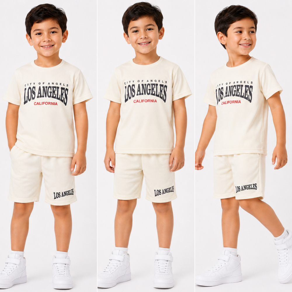 Conjunto de 2 peças infantil masculino camisa de manga + short esportivo verão dry-fit 2 ao 12 anos
