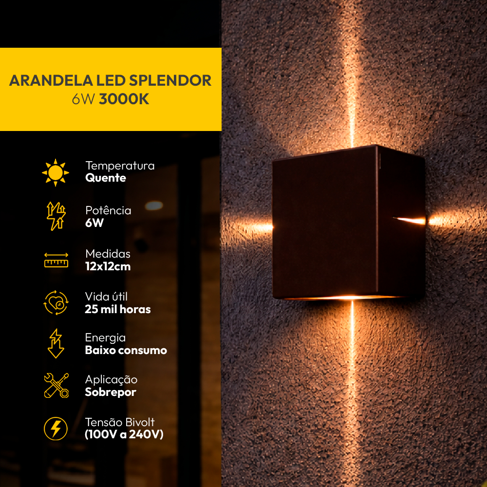 Kit 1 3 e 5 Arandela LED Externa Splendor 6W 3000K Luz Quente Bivolt IP65 Café Alut By Avant