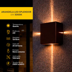 Kit 1 3 e 5 Arandela LED Externa Splendor 6W 3000K Luz Quente Bivolt IP65 Café Alut By Avant