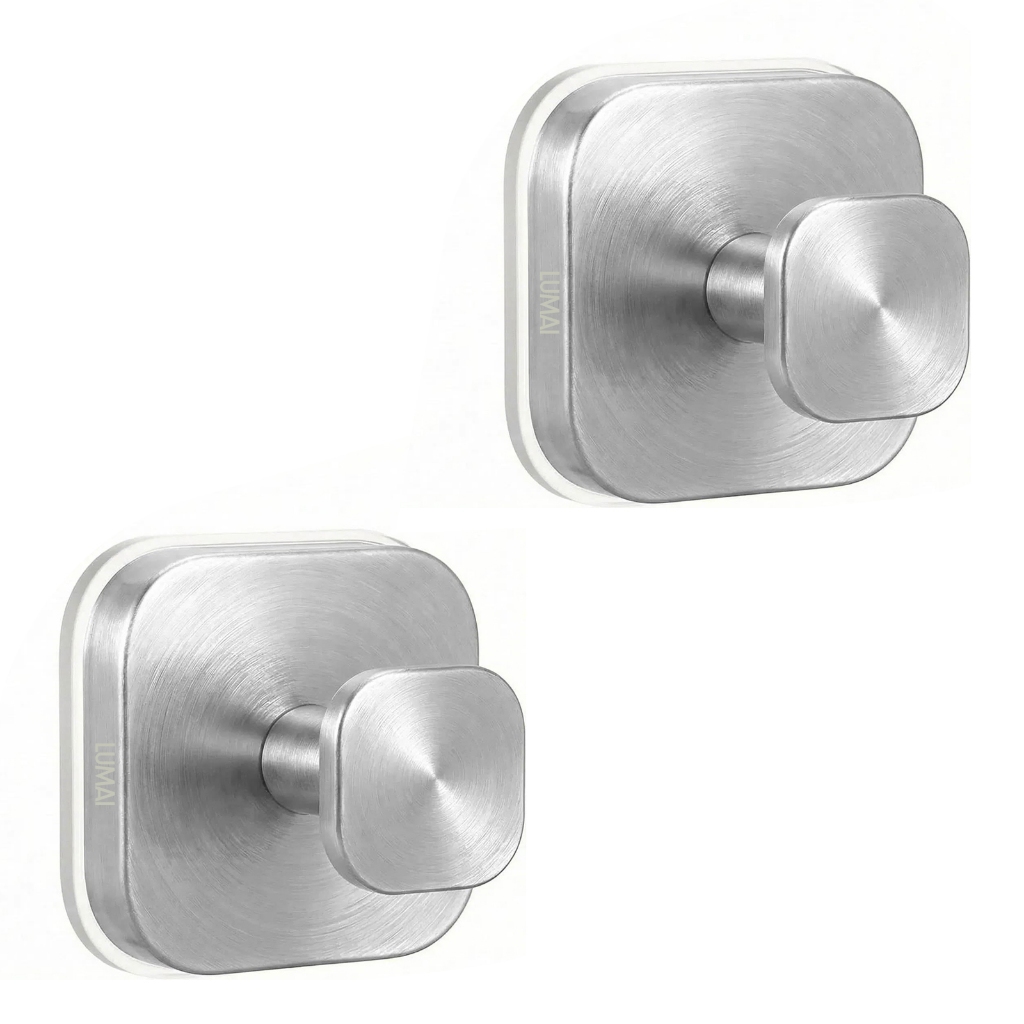 LUMAI Kit 2 Ganchos Adesivos de Parede Aço Inox com Ventosa Vancouver, Suporta a