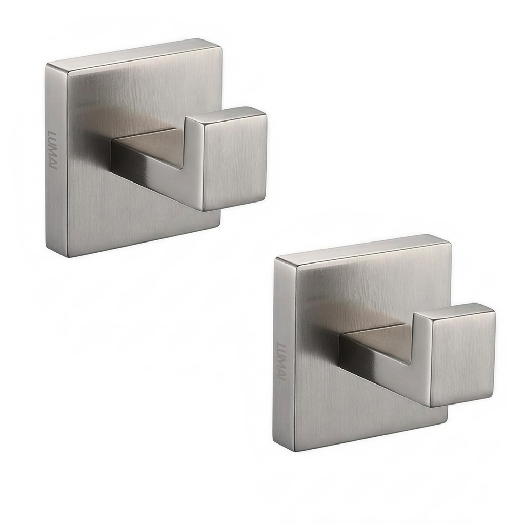 LUMAI Kit 2 Ganchos de Parede Aço Inox Chicago Fixação com Parafuso Banheiro Multifuncional