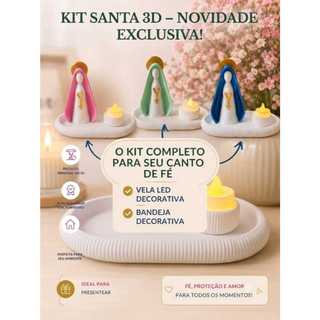 Kit Cantinho de Fé, Santa 3D, Nossa Senhora, Imagem Religiosa, Decoração com Vela, Presente Religioso, Altar, Capelinha.