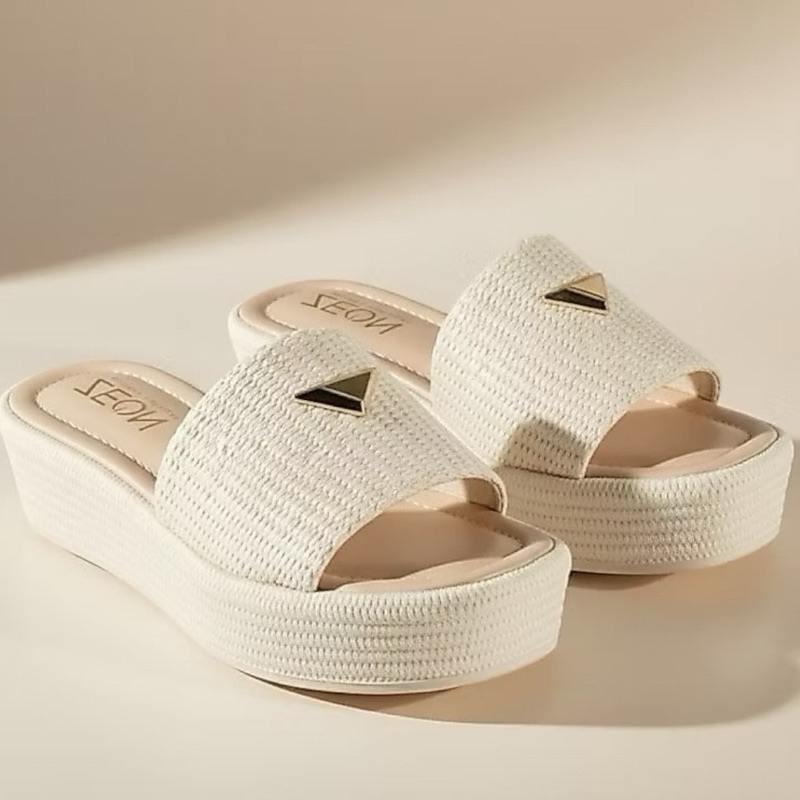 Tamanco Feminino Madri triângulo Sandália Flatform Chinelo Confortável Juta triângulo dourado