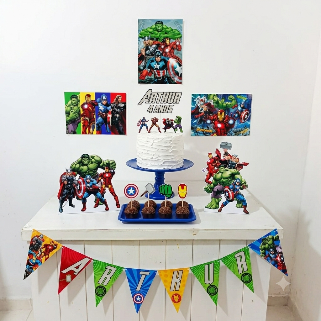 Kit Festa Vingadores Personalizado Só Um Bolinho Festa em Casa Aniversário Infantil adulto Mesversário lembrancinhas