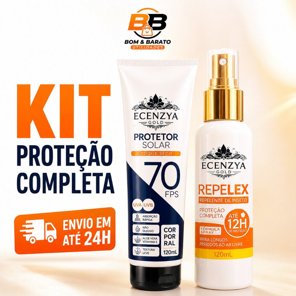 Kit Protetor Solar FPS 70 + Repelente REPELEX 12H Ecenzya Gold Original
