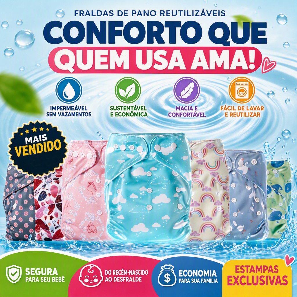 Fralda Ecológica Reutilizável Ajustável para Bebês