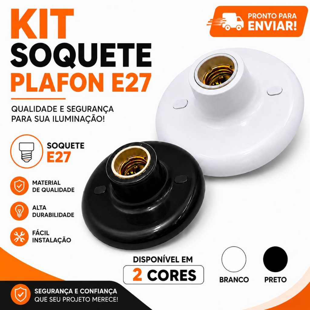 Kit Plafon Luminária Redondo Soquete E27 Plafonier Bivolt Bocal de Teto 3 e 5 und