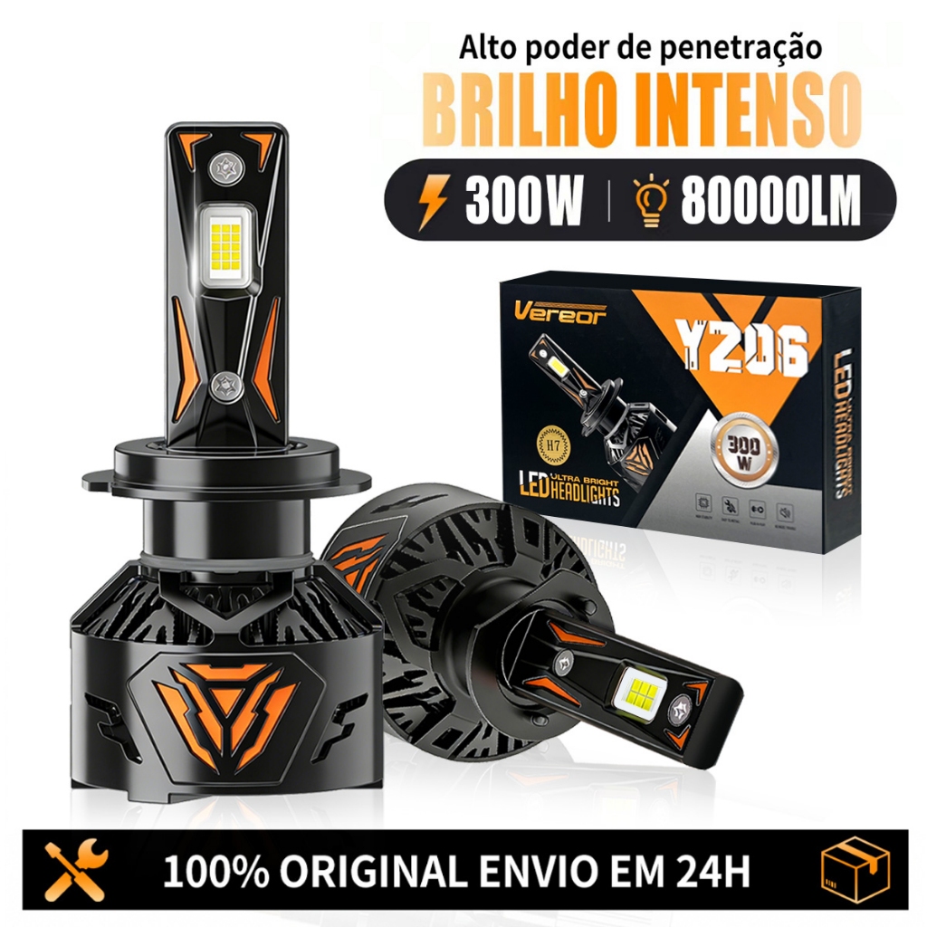 Lâmpada LED Farol YZ06 80000LM 300W Luz Branca Super Brilho H7/H3/H4/H1/H11/9005/9006 Potente