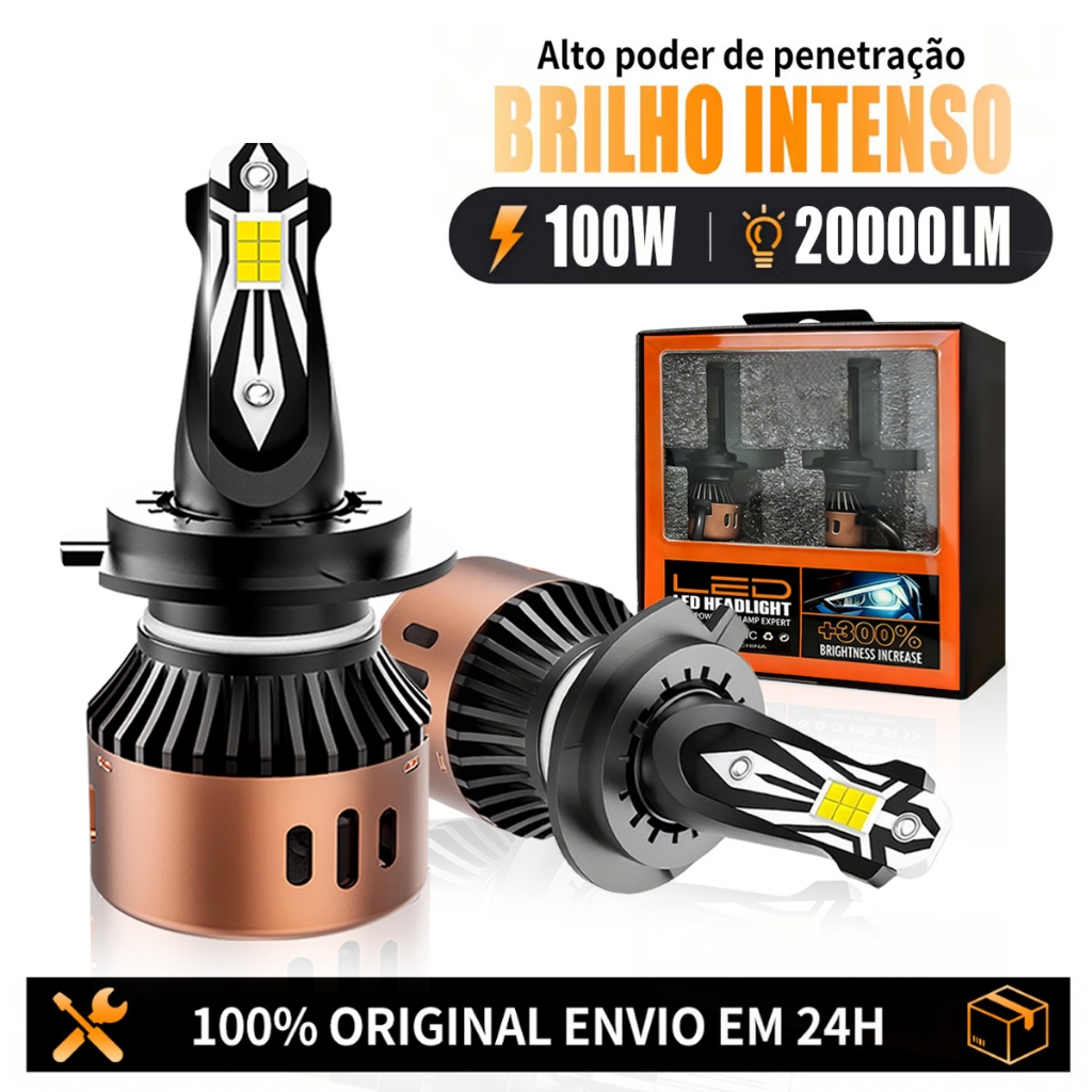Par de Lâmpada LED R11 100W 20000LM Branco Alto Brilho para H1/H3/H4/H7/H11/9005/9006 Vida Longa e Estável