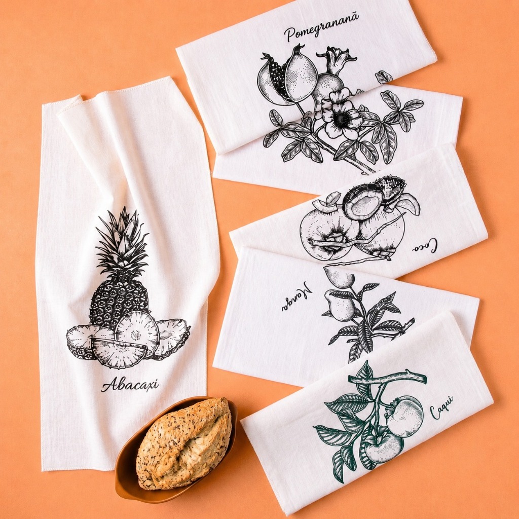 Pano De Prato Legumes Rustico Kit Com 5 Panos
