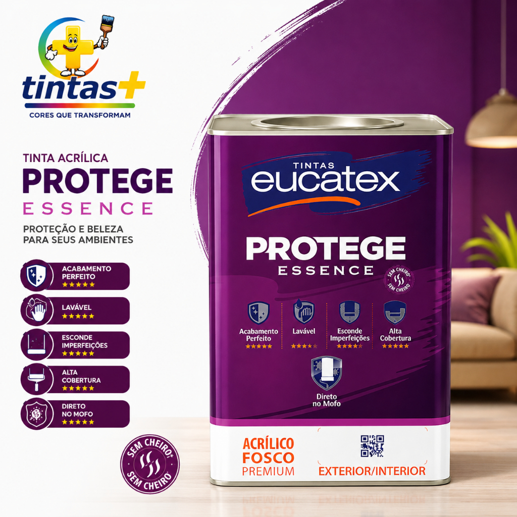 Tinta Eucatex Protege 18L Fosca Lavável Premium Alta Resistência Fácil Limpeza