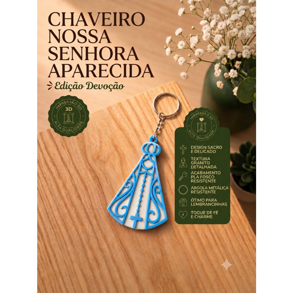 Chaveiro Nossa Senhora Aparecida | Religioso | Católico | Proteção | Romaria | Fé