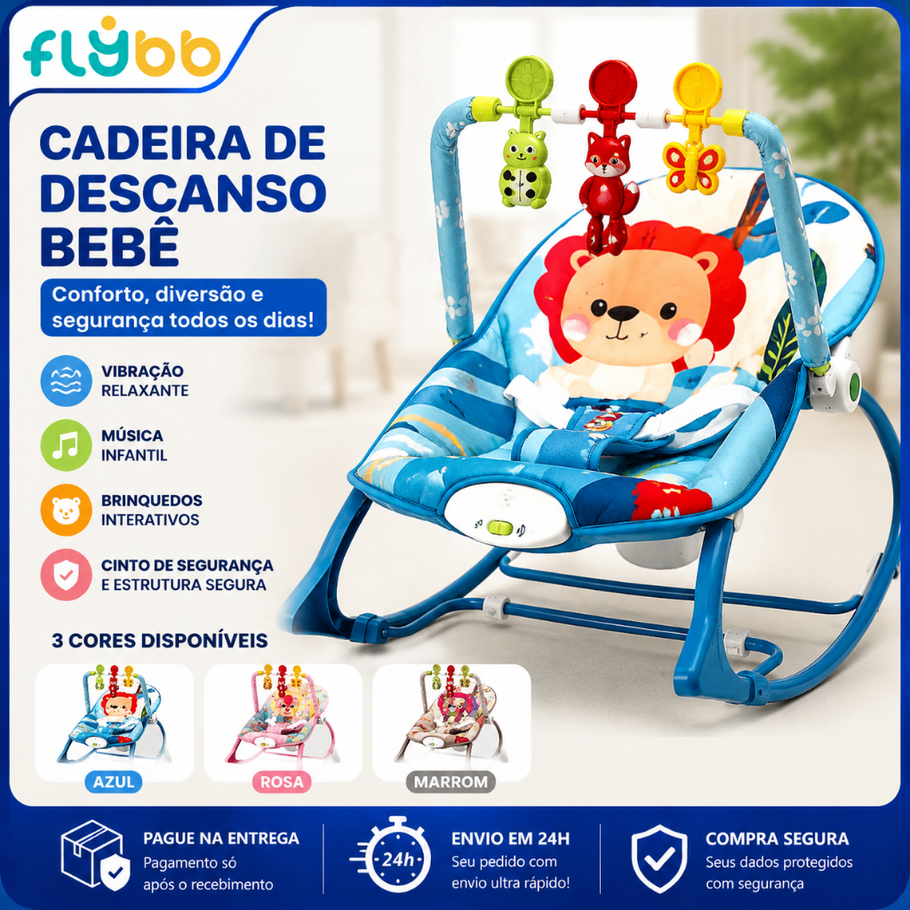 Cadeira de Descanso e Balanço Bebê Vibratória Musical com Brinquedos Ajustável 3 a 18 Meses
