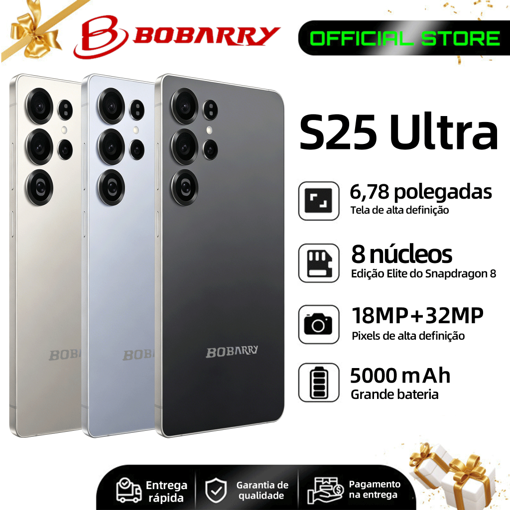 Smartphone S25 Ultra Android 15, 5500 mAh, 16 GB + 512 GB, HD, 5G, dual-SIM, processador dual-core