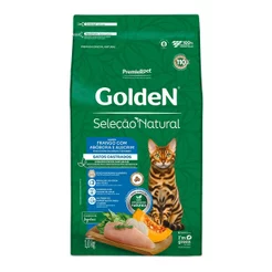 Ração Golden Seleção Natural Gatos Adultos Castrados Frango com Abóbora e Alecrim 1kg