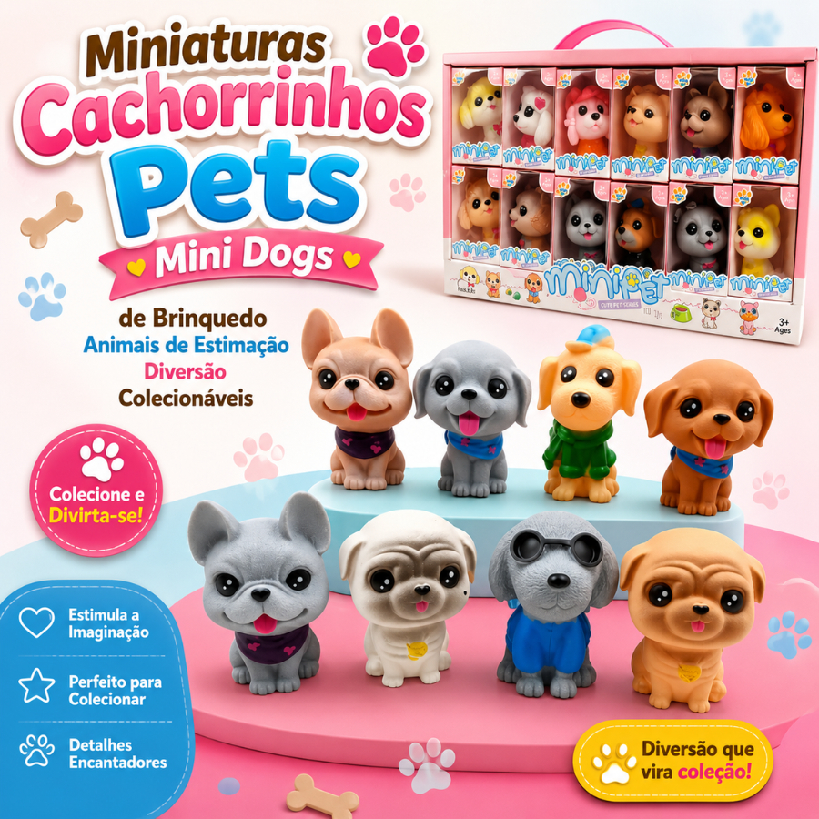 Miniaturas Cachorrinhos Pets Mini Dogs de Brinquedo Animais de Estimação Diversão Colecionáveis
