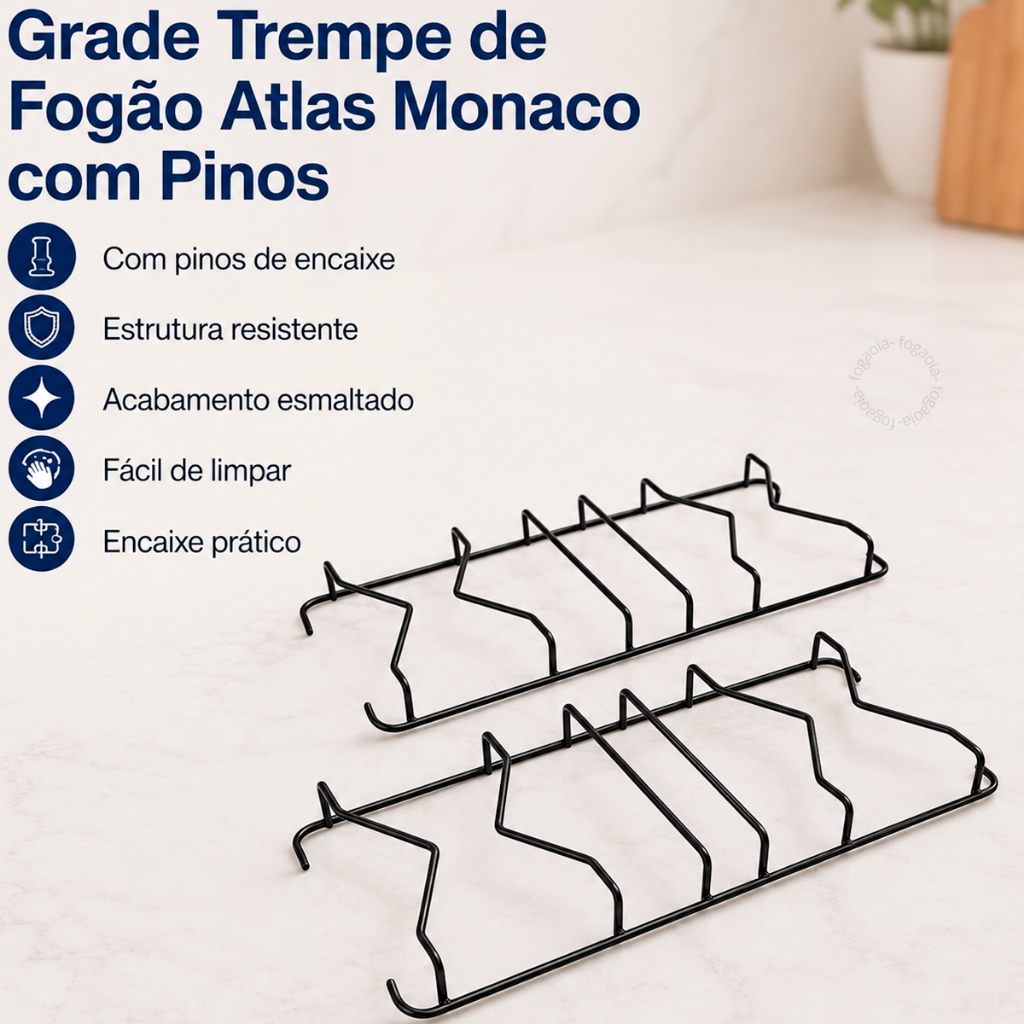 Kit 2 Grelhas Fogão 4 Bocas Atlas Mônaco Trempe Grelha Com Pino — imagem 2 de 2
