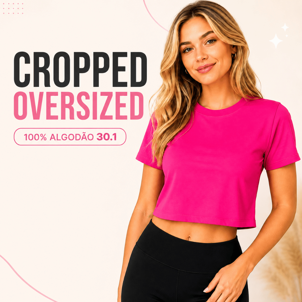Cropped Oversized Feminina 100% Algodão Larguinho, Blusa Curta Básica Tendência Promoção