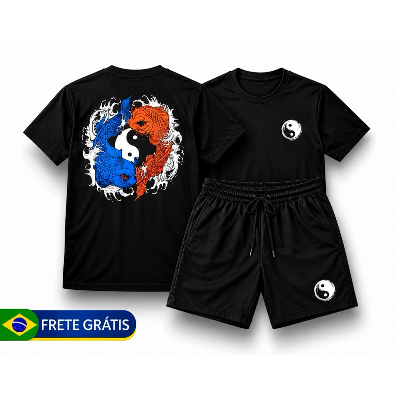 Kit Camiseta Masculina + Bermuda Tactel Conjunto Masculino Streetwear Verão Casual Academia