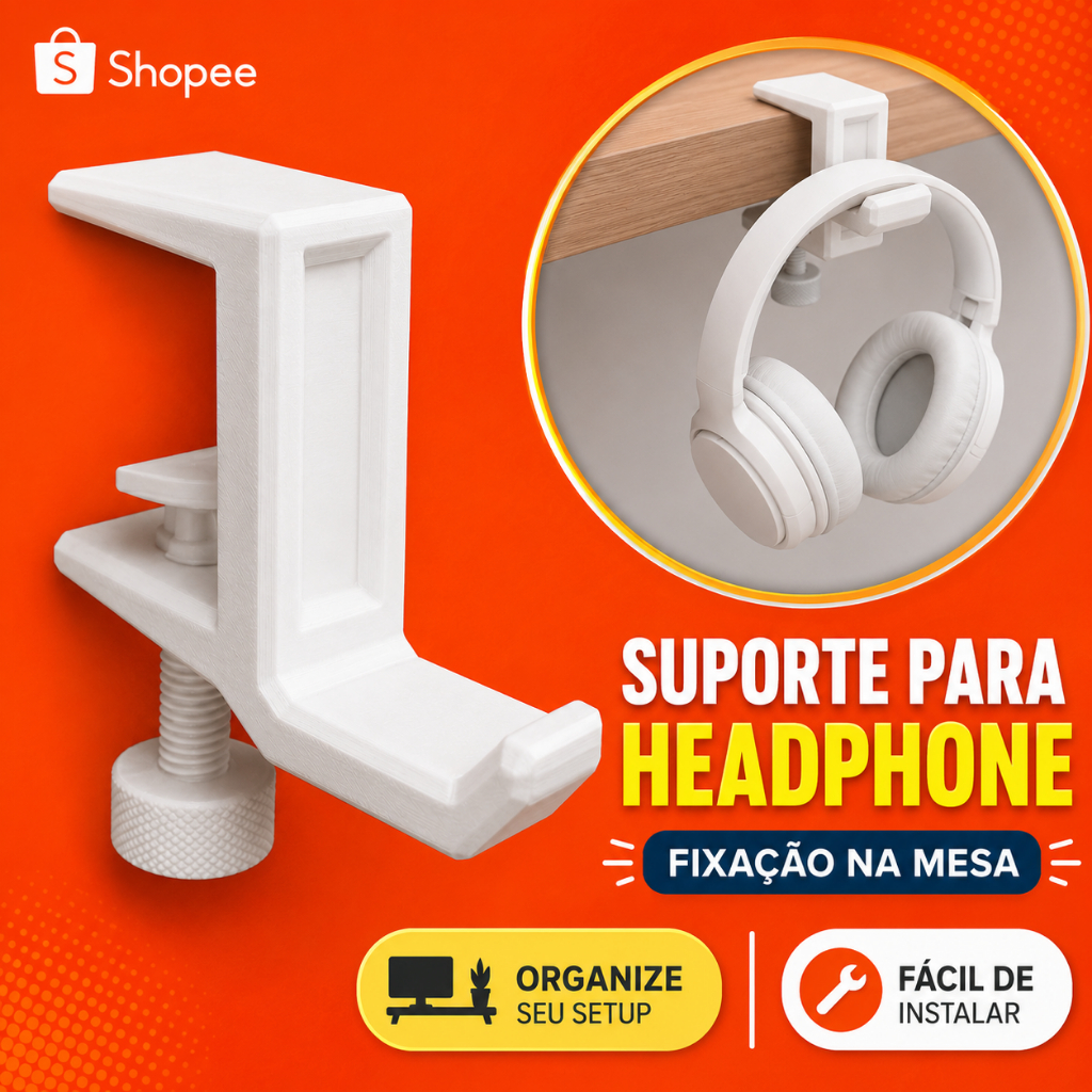 Suporte Headset Mesa Ajustável Gamer Fone Ouvido Universal Prático Resistente