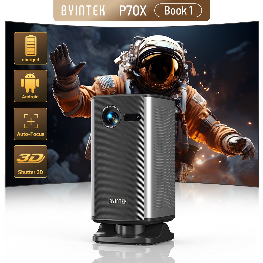Projetor Portátil BYINTEK P70X Book 1 4K 300 ANSI Auto Foco WiFi 5G Bluetooth 5.0 Cinema em Casa