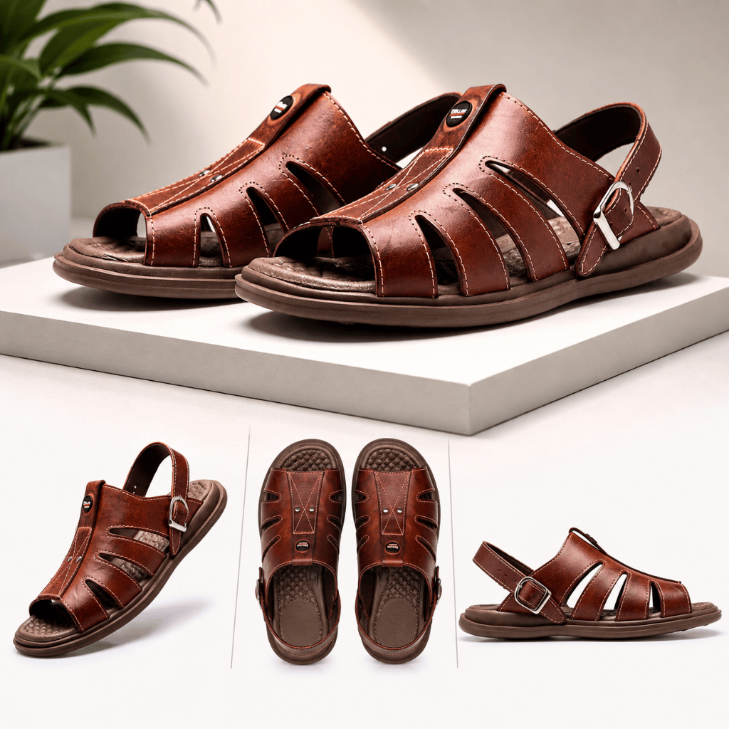 Sandália Masculina Couro Original Confortável Anatômica Antiderrapante