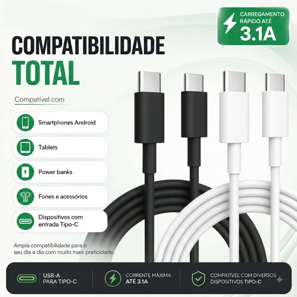 Cabo USB C 60W PD Turbo Carga Rápida Para iPhone Android Notebook Macbook Cabo T