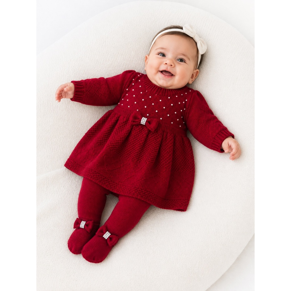 Vestido para bebê e Meia calça saída maternidade