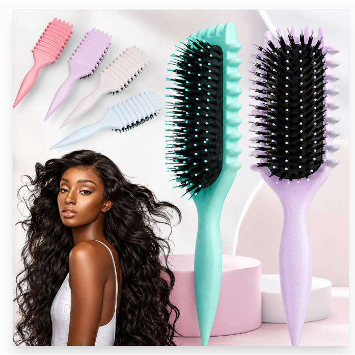 1 Escova De Ondulação De Cerdas De Javali Com Pontas P/ Reduzir Puxar E Separar Cachos Perfeitos Pente Modelador Cabelo