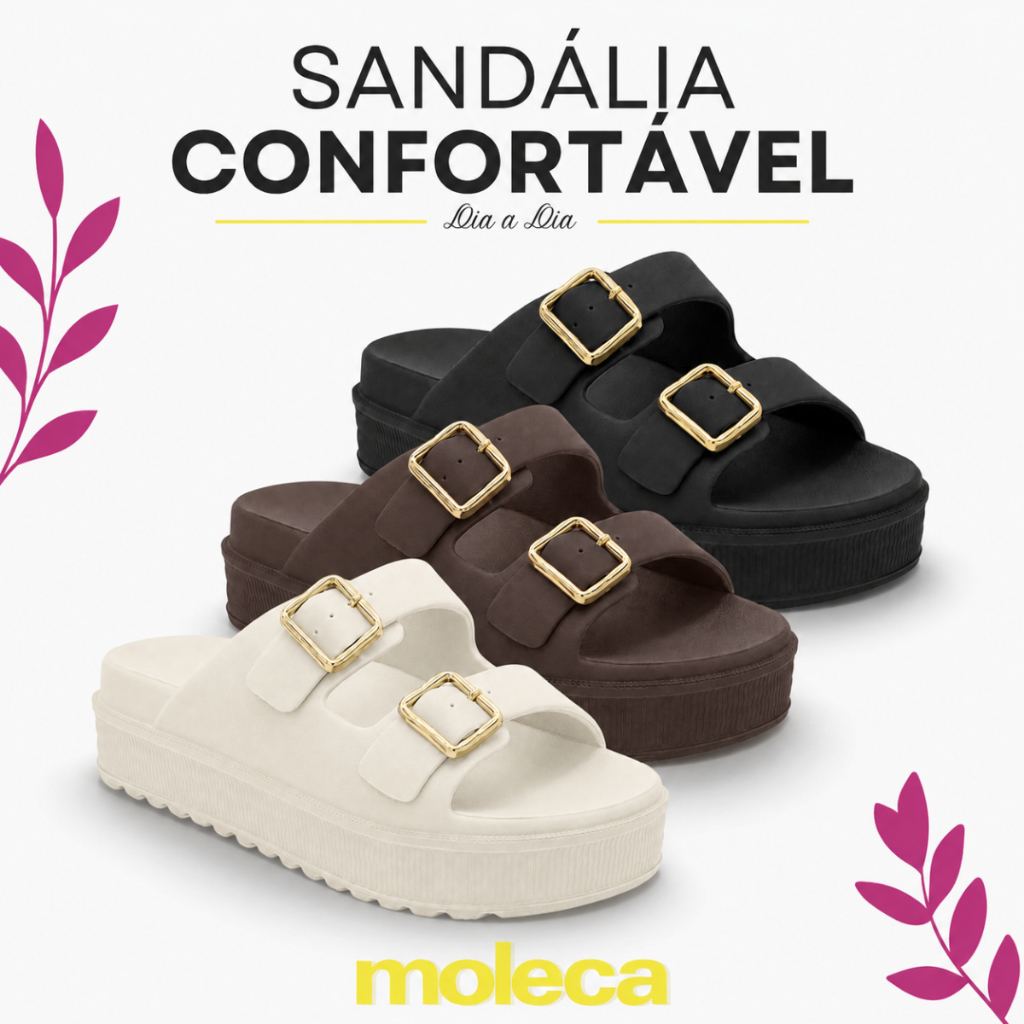 Sandália Feminina Moleca Plataforma Macia Confortável Leve Casual Ajustável Elegante Trabalho