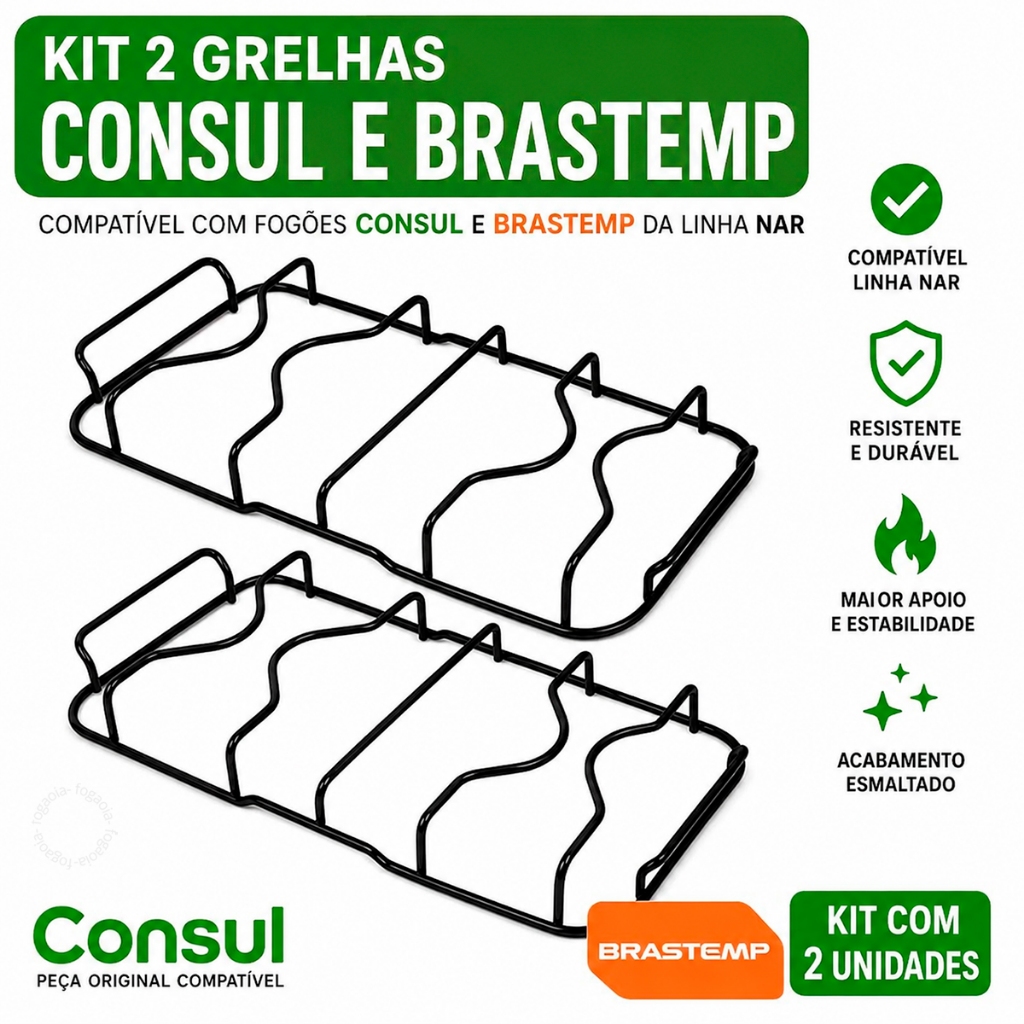 Kit 2 Grelhas Trempes Grades Para Fogão Grelha Consul Nar Brastemp