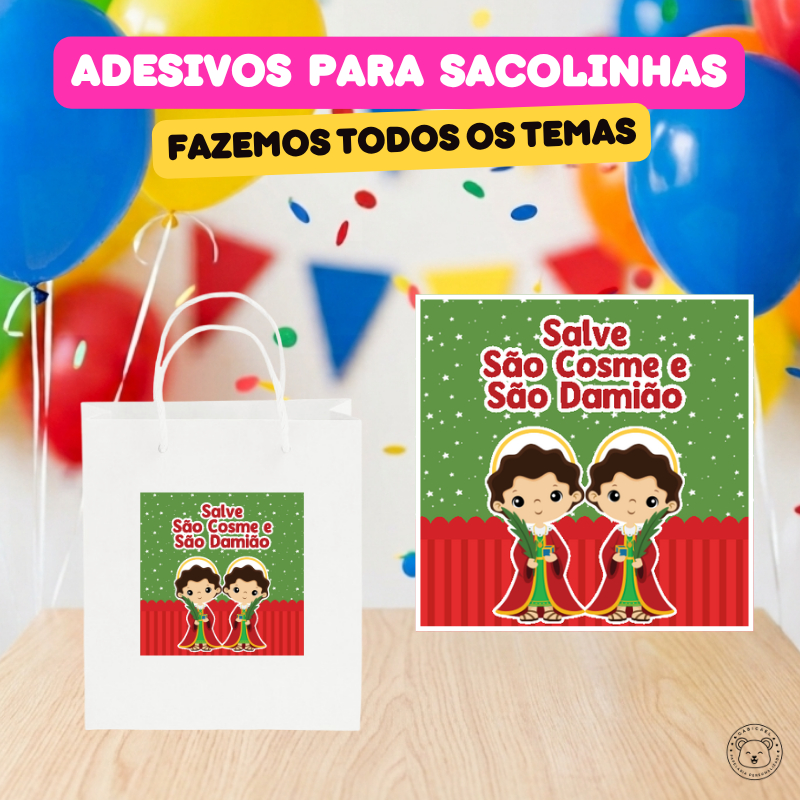 ENVIO RÁPIDO Adesivo Rótulo Personalizado para Sacolinha São Cosme e Damião | Aniversário, Festa, Lembrancinhas, Mimos