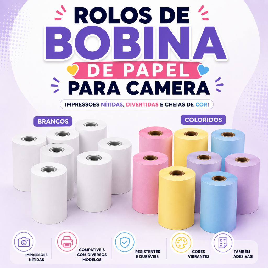 Kit 3 a 30 Rolos Refil Papel Câmera Instantânea Mini Impressora Portátil Térmica Etiqueta Bobina Imprime