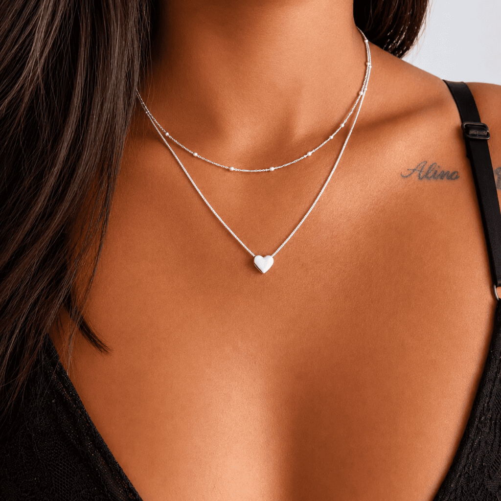 Kit 2 Colares Gargantilha Bolinhas + Coração Transpassado Prata 925 Ouro 18K