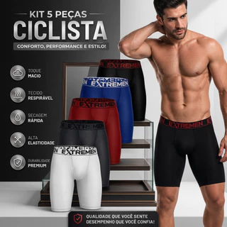 Kit 5 Cuecas Boxer Ciclista Masculina Long Leg Microfibra Confortável Anti Assadura Lisa do P ao XGG