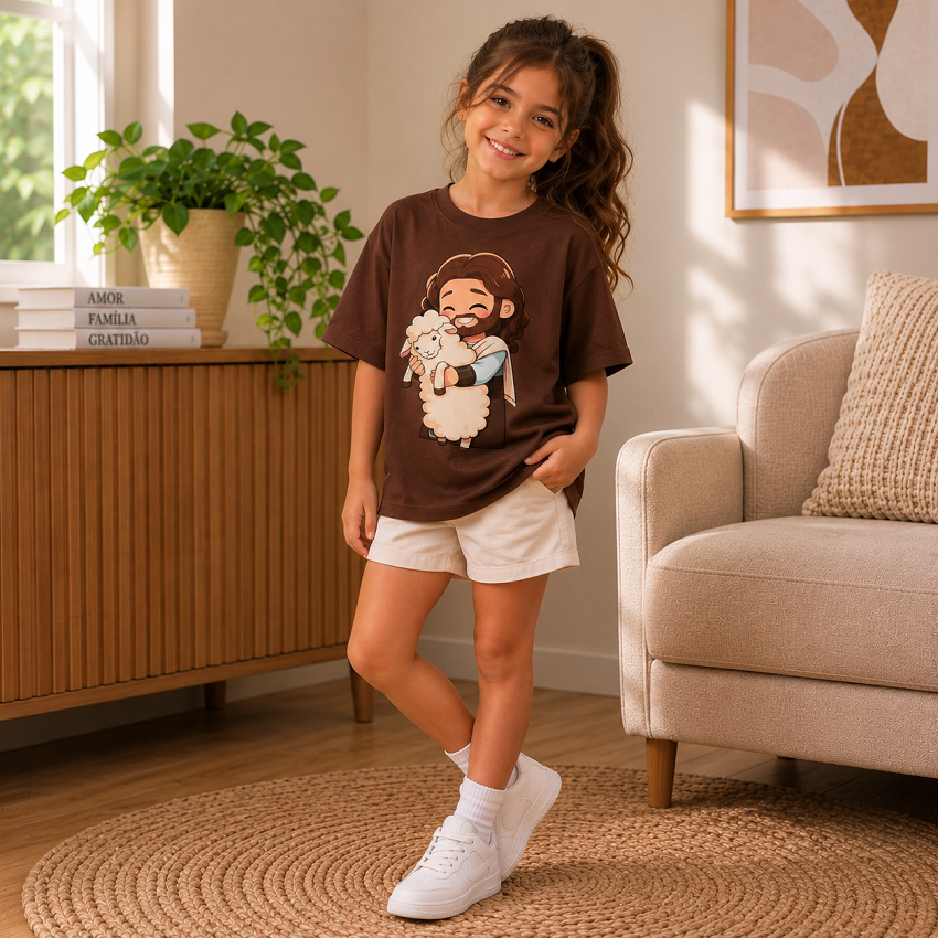 Camisa Infantil Jesus Ovelhinha Camiseta Evangelica Gospel Algodão Menina Blogueirinha